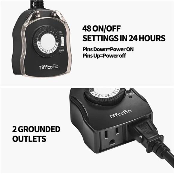 Outdoor Timer Outlet, 24 Hour Mechanical Outdoor Timer for Lights,Light Timer - Picture 2 of 8